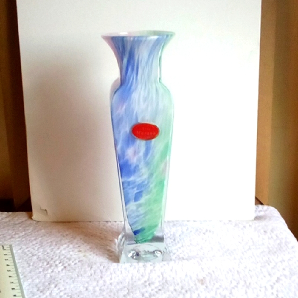 Murano glass Venice Italy multicolor swirl vase 8" mint